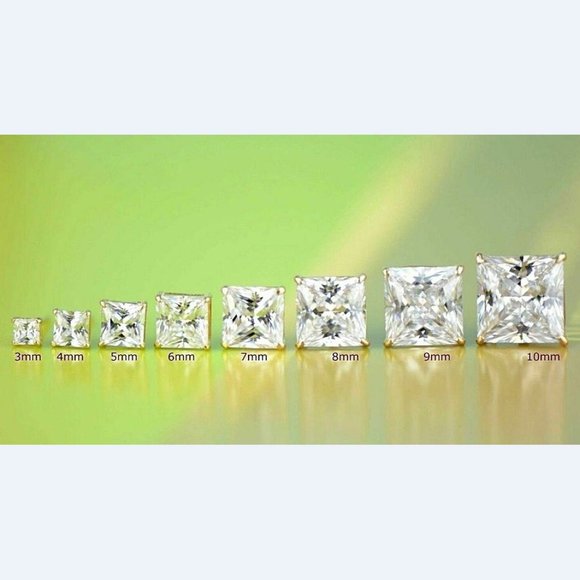 14k Yellow Gold Heavy Basket Princess Cut White Cubic Zirconia Stud Earrings 3mm - Picture 6 of 10